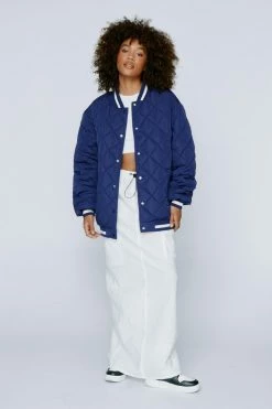 Puffer Jackets Quilted Collarless Varsity Jacket