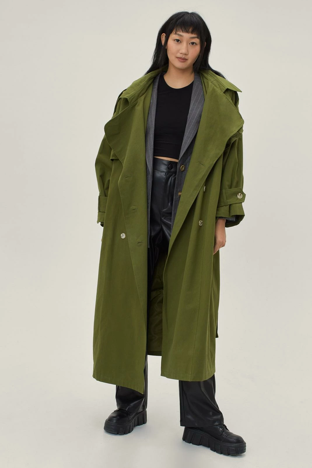 Duster + Trench Coats Hooded Oversized Belted Trench Coat - Image 5