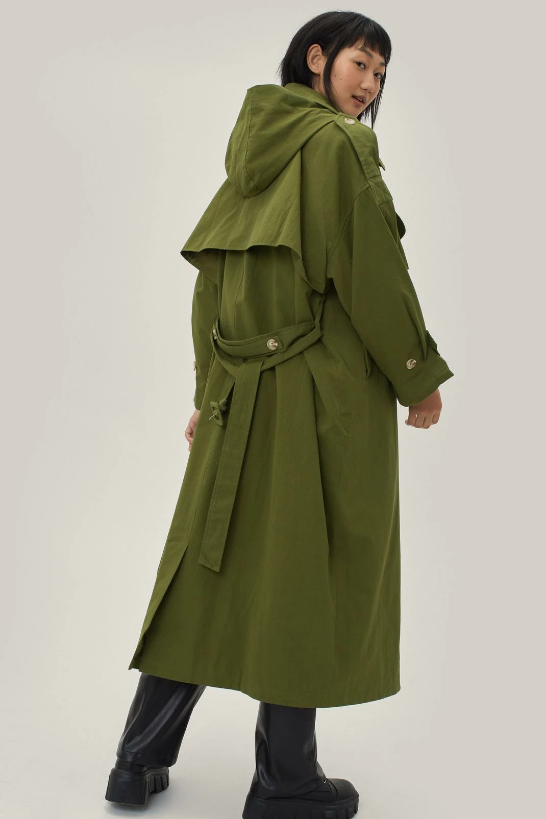 Duster + Trench Coats Hooded Oversized Belted Trench Coat - Image 6