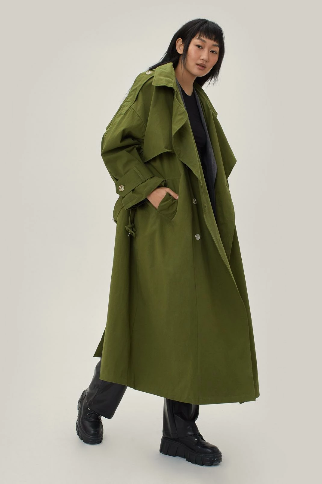 Duster + Trench Coats Hooded Oversized Belted Trench Coat - Image 4