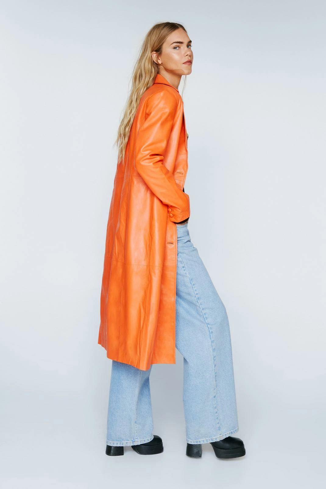 Duster + Trench Coats Real Leather Oversized Duster Coat - Image 7
