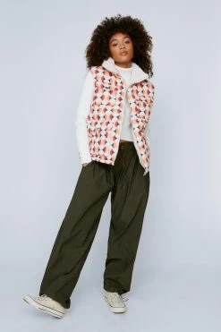 Puffer Vests Recycled Reversible Retro Print Padded Puffer Vest
