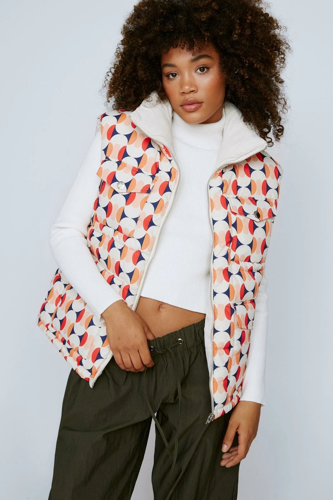 Puffer Vests Recycled Reversible Retro Print Padded Puffer Vest - Image 4