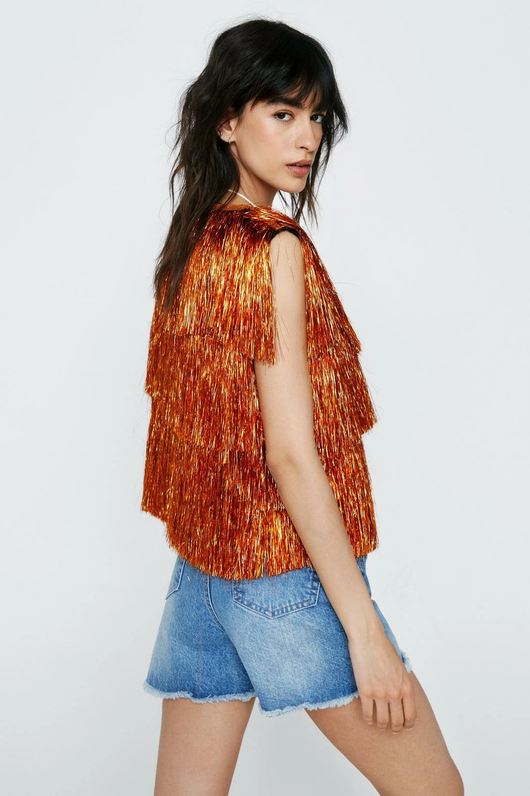 Going Out Jackets Sleeveless Cropped Tinsel Jacket - Image 3