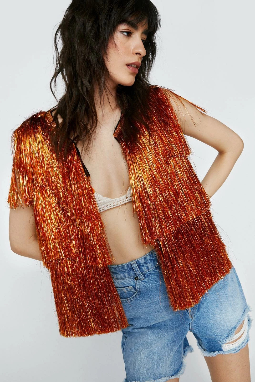 Going Out Jackets Sleeveless Cropped Tinsel Jacket - Image 7