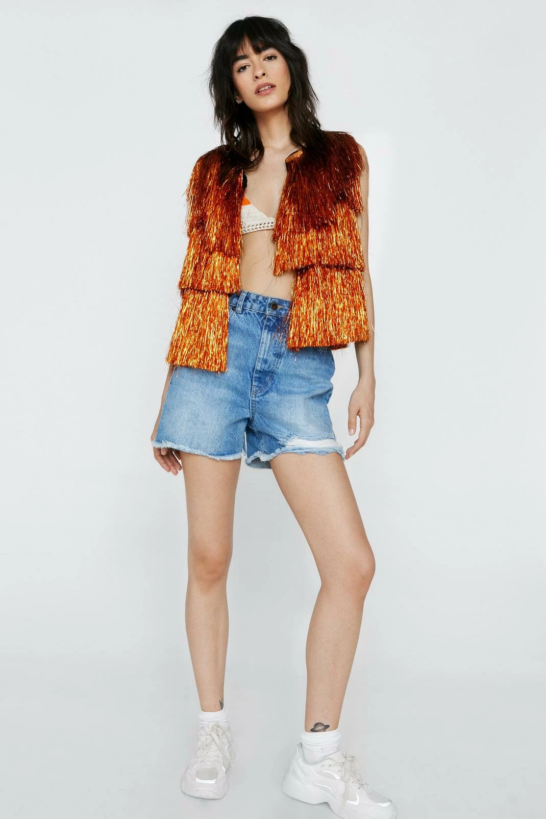 Going Out Jackets Sleeveless Cropped Tinsel Jacket