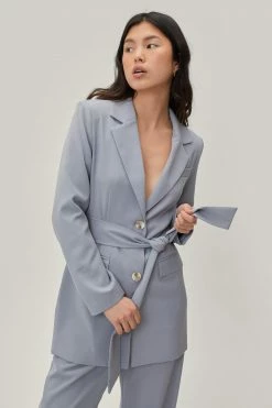 Two Piece Sets Belted Single Breasted Longline Blazer