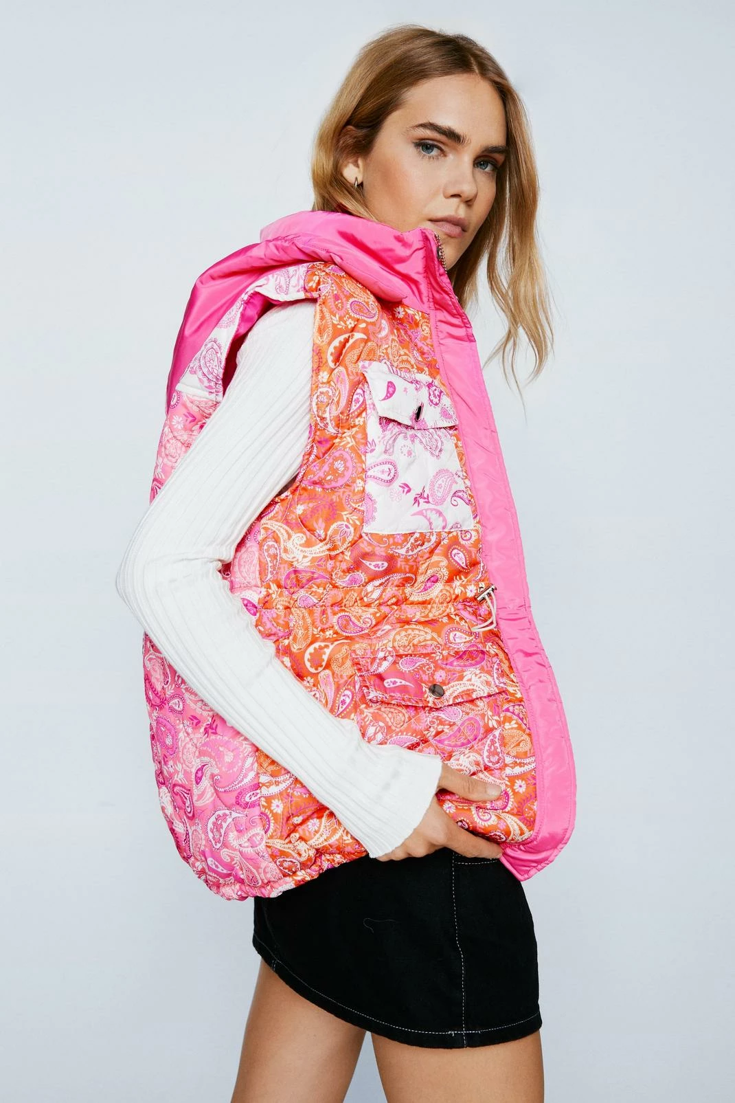 Puffer Vests Colorblock Paisley Print Padded Puffer Vest - Image 4