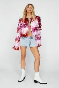 Going Out Jackets Cropped Tinsel Fringe Jacket