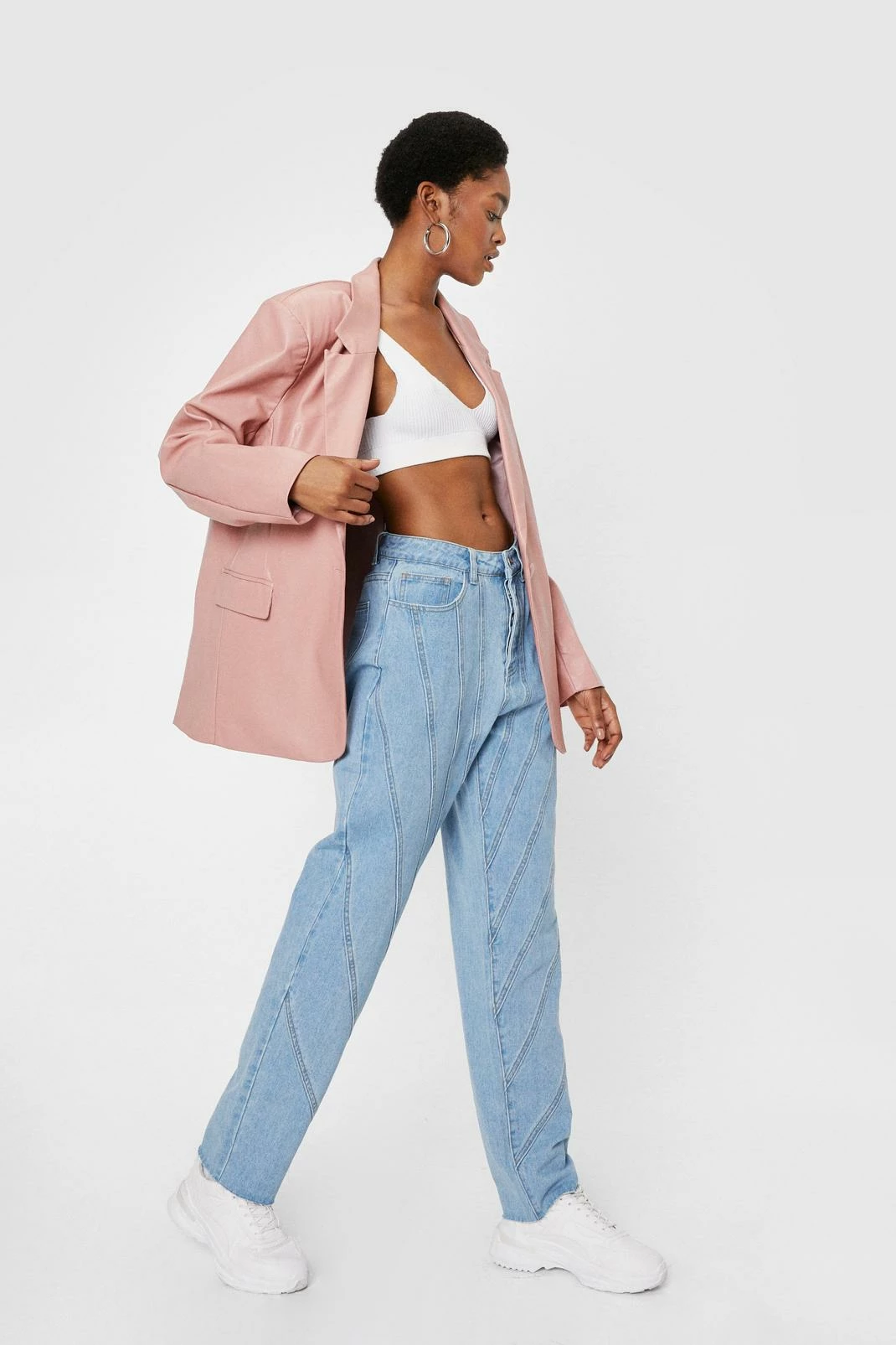 Real & Faux Leather Outfits Oversized Button Down Faux Leather Blazer - Image 2