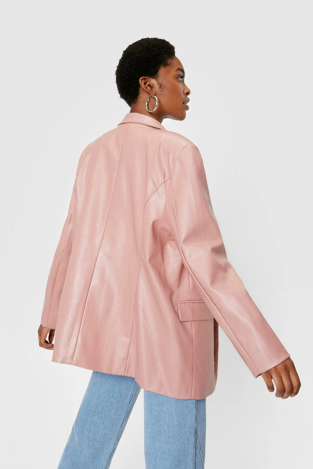 Real & Faux Leather Outfits Oversized Button Down Faux Leather Blazer - Image 3