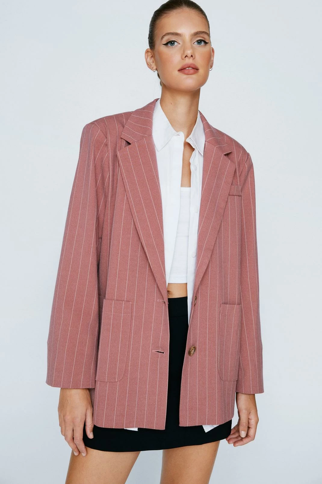 Blazers Striped Wool Look Oversized Blazer - Image 10