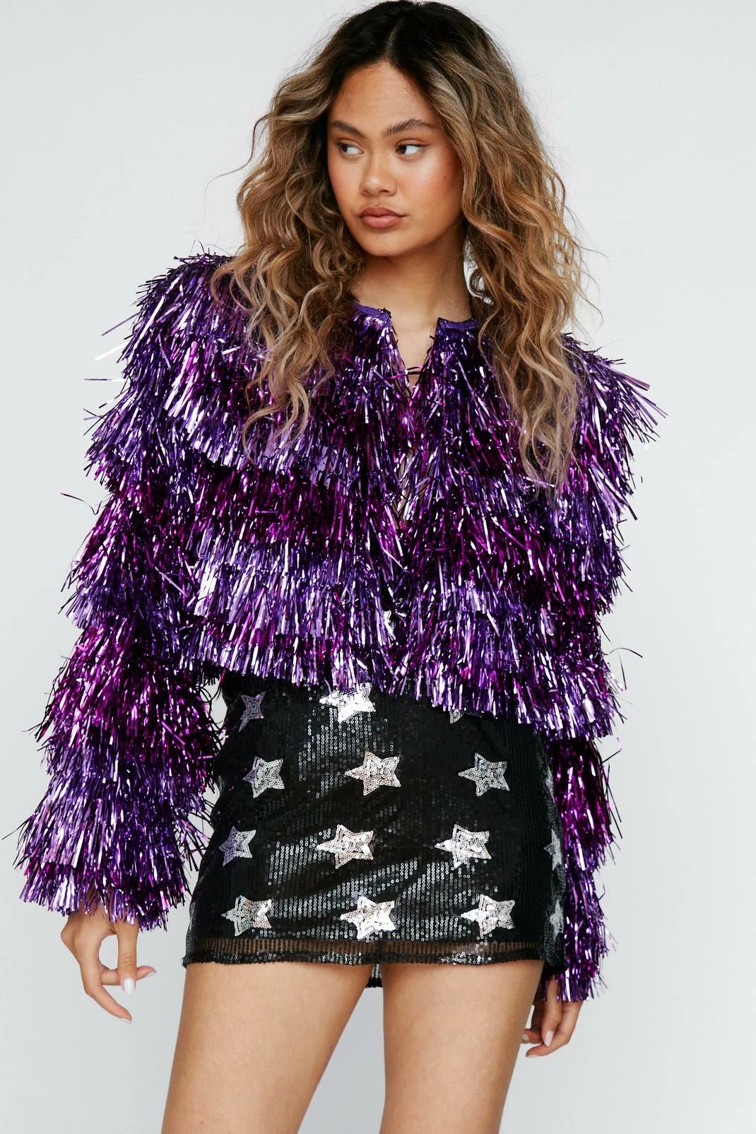 Going Out Jackets Multi Tinsel Cropped Jacket - Image 2