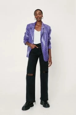 Clothes Snake Print Faux Leather Oversized Blazer