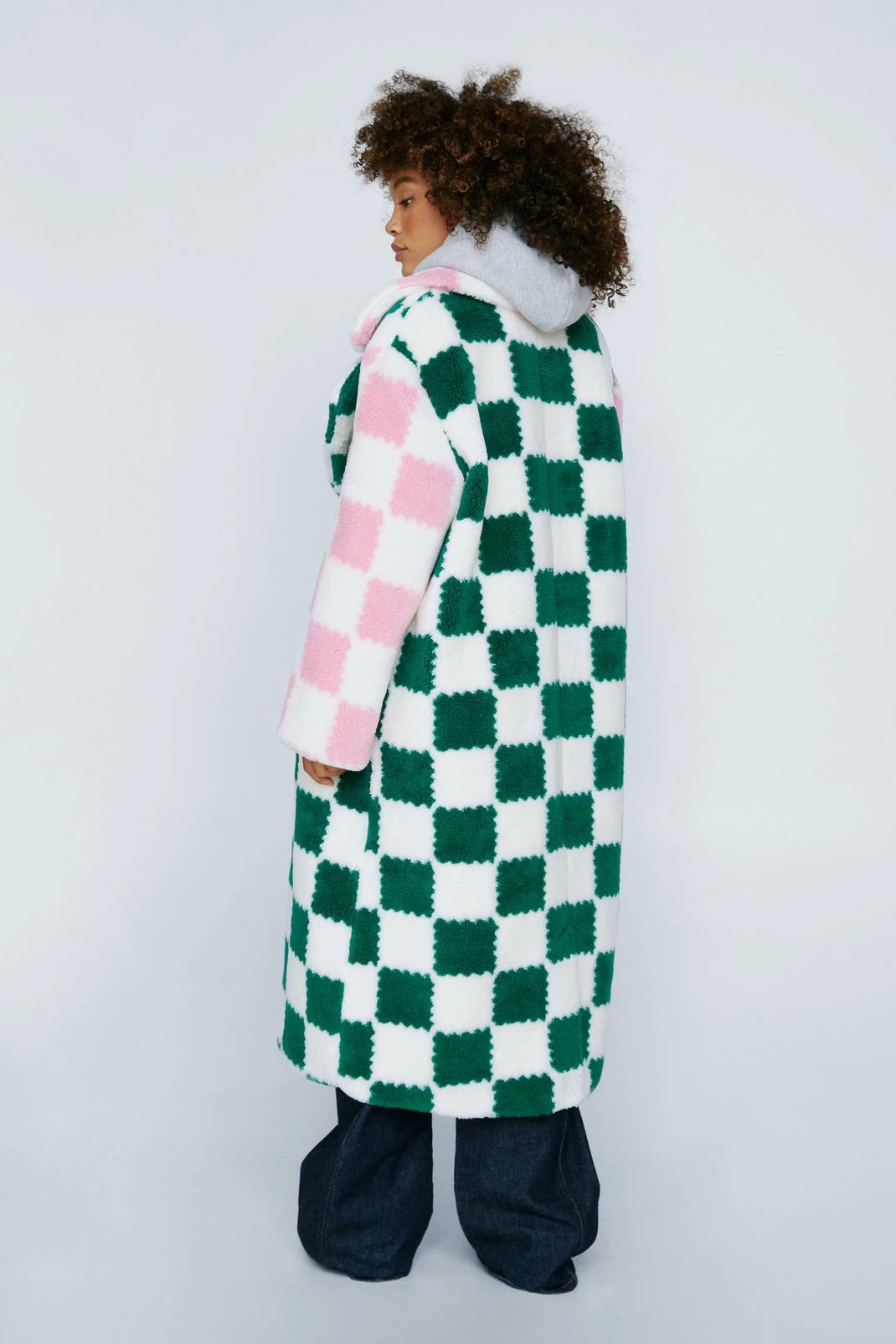 Faux Fur Coats Motocross Checkerboard Borg Fur Coat - Image 6