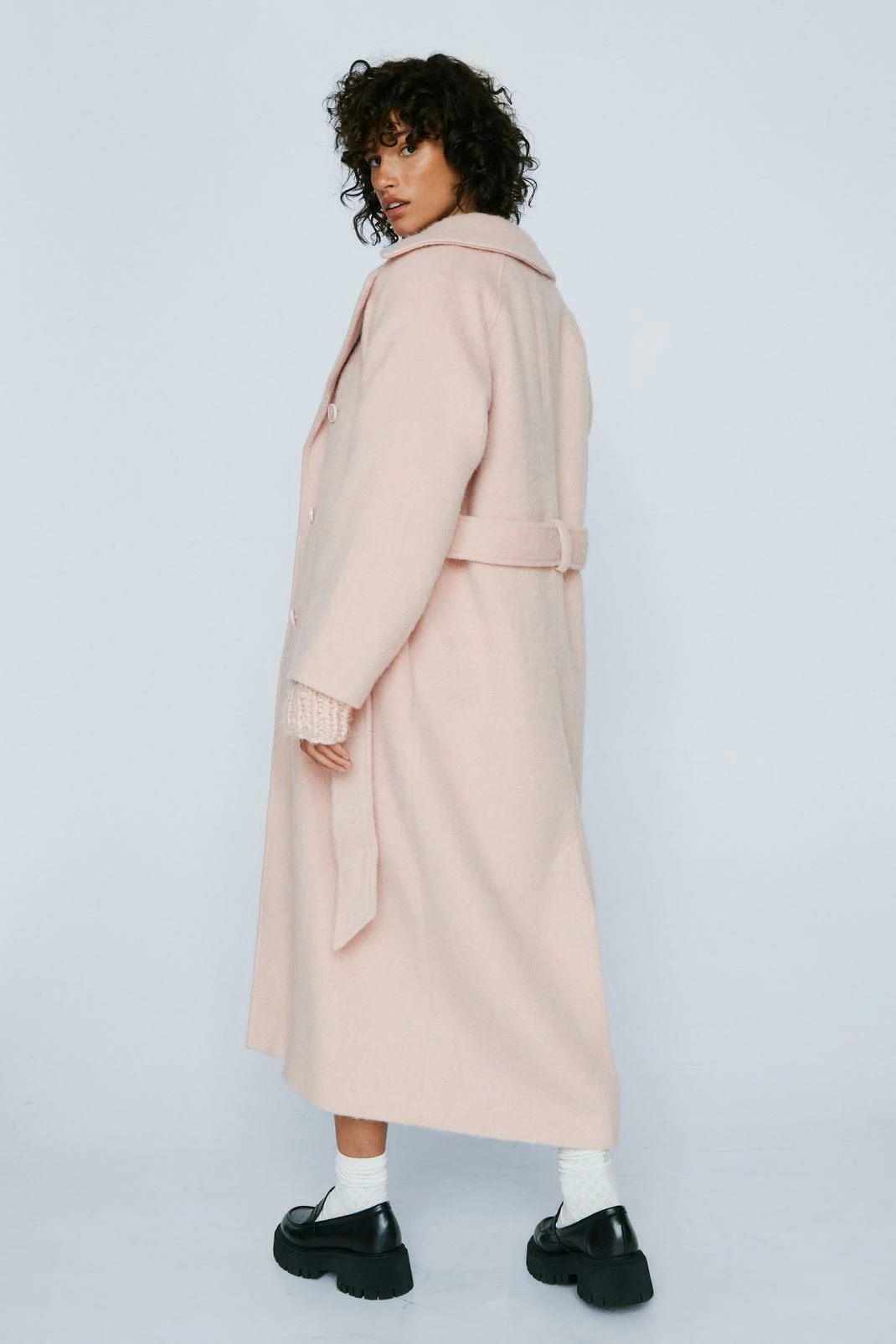 Wool Look Coats Petite Fuzzy Wool Blend Robe Coat - Image 3