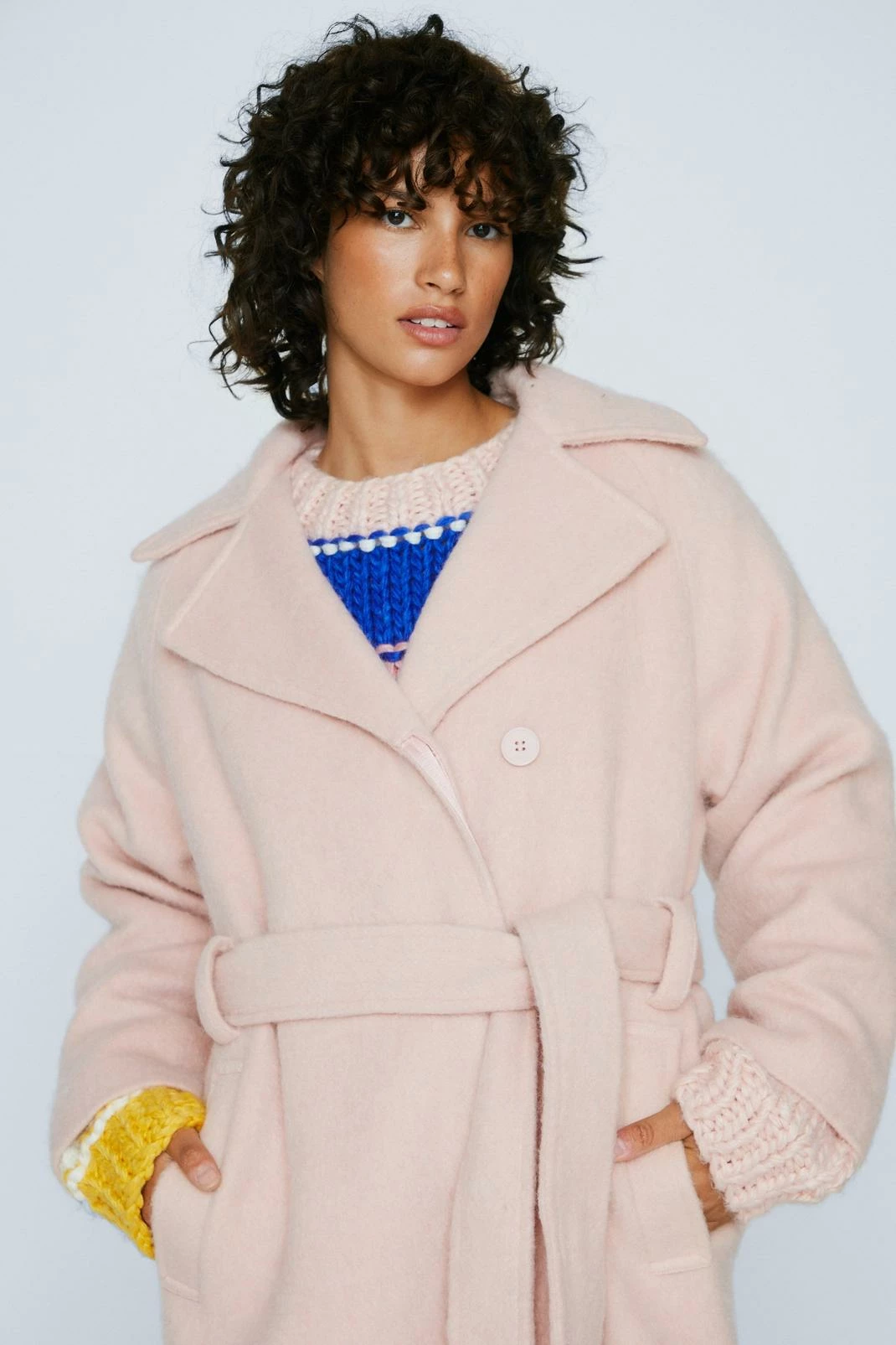 Wool Look Coats Petite Fuzzy Wool Blend Robe Coat