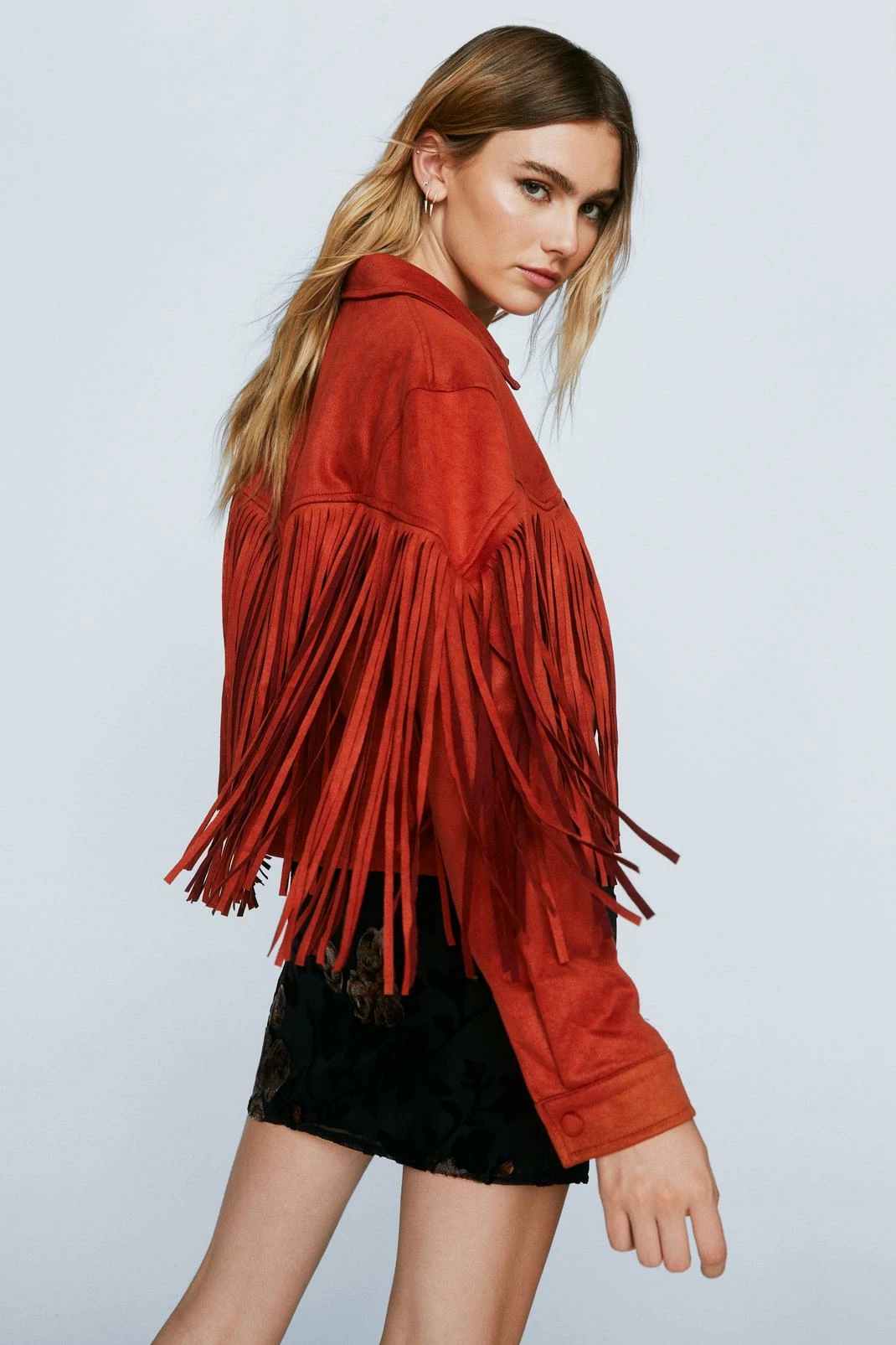 Winter Outfits Faux Suede Fringe Detail Western Jacket - Image 6