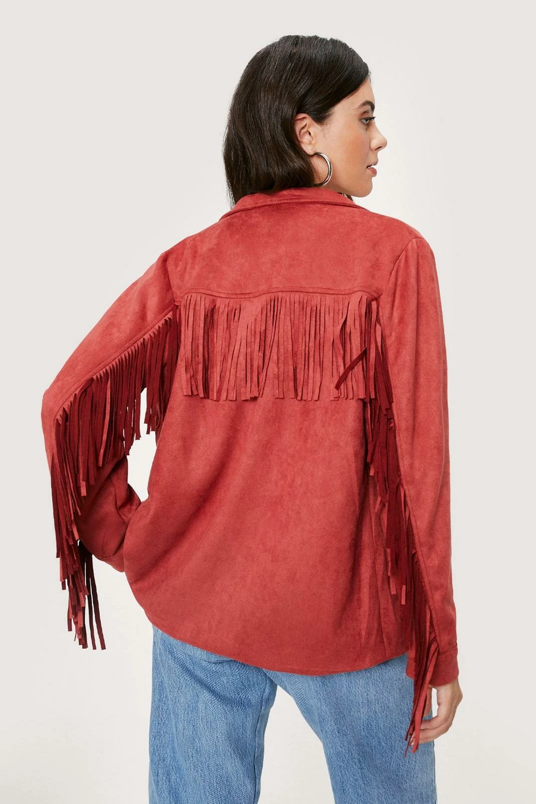 Going Out Jackets Faux Suede Oversized Fringe Jacket - Image 5