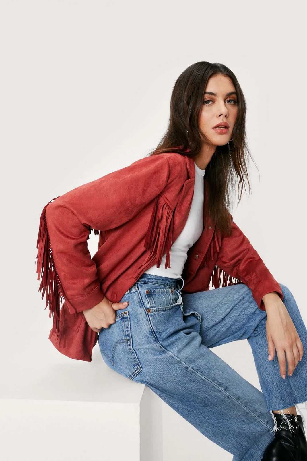 Going Out Jackets Faux Suede Oversized Fringe Jacket - Image 6