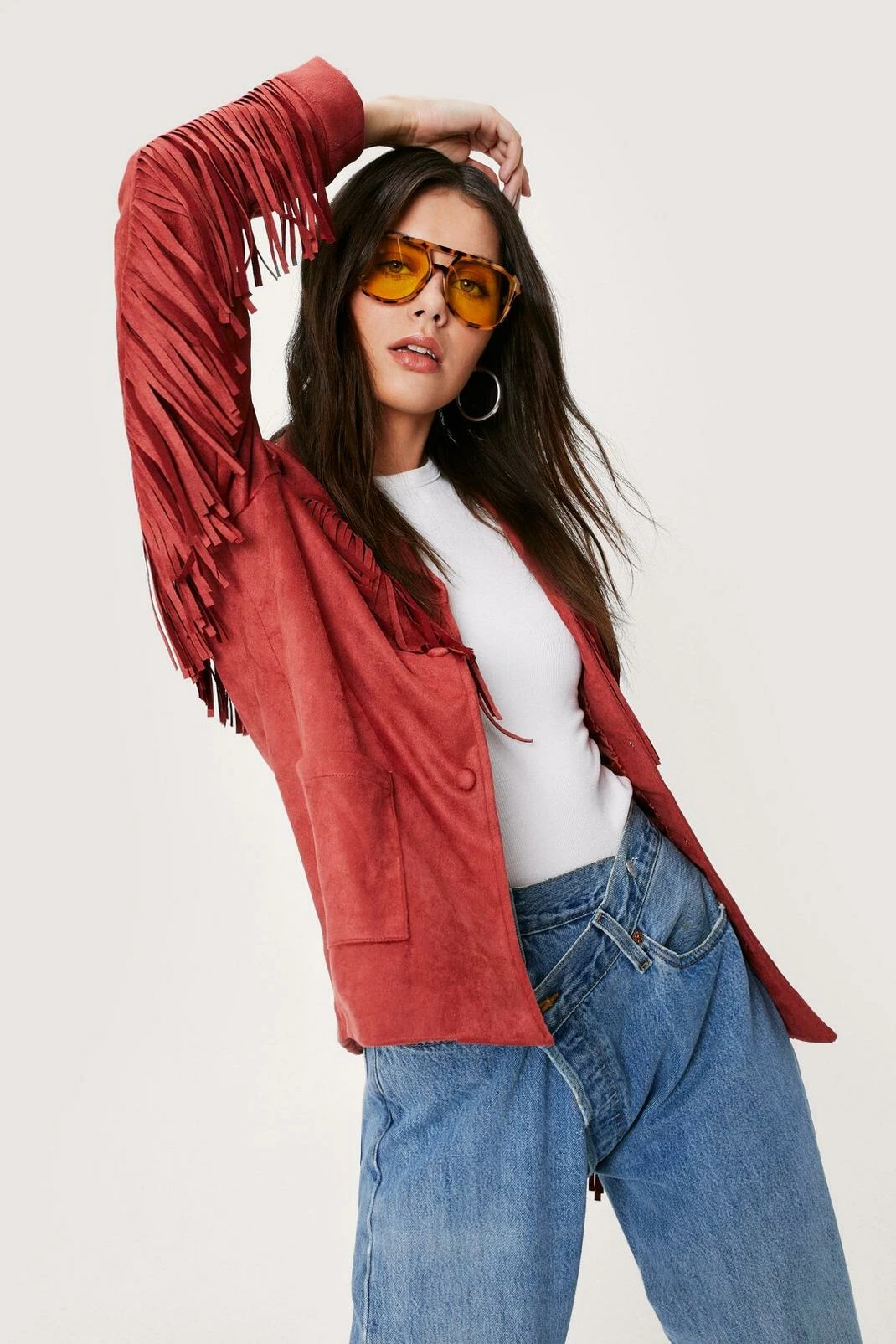 Going Out Jackets Faux Suede Oversized Fringe Jacket - Image 7