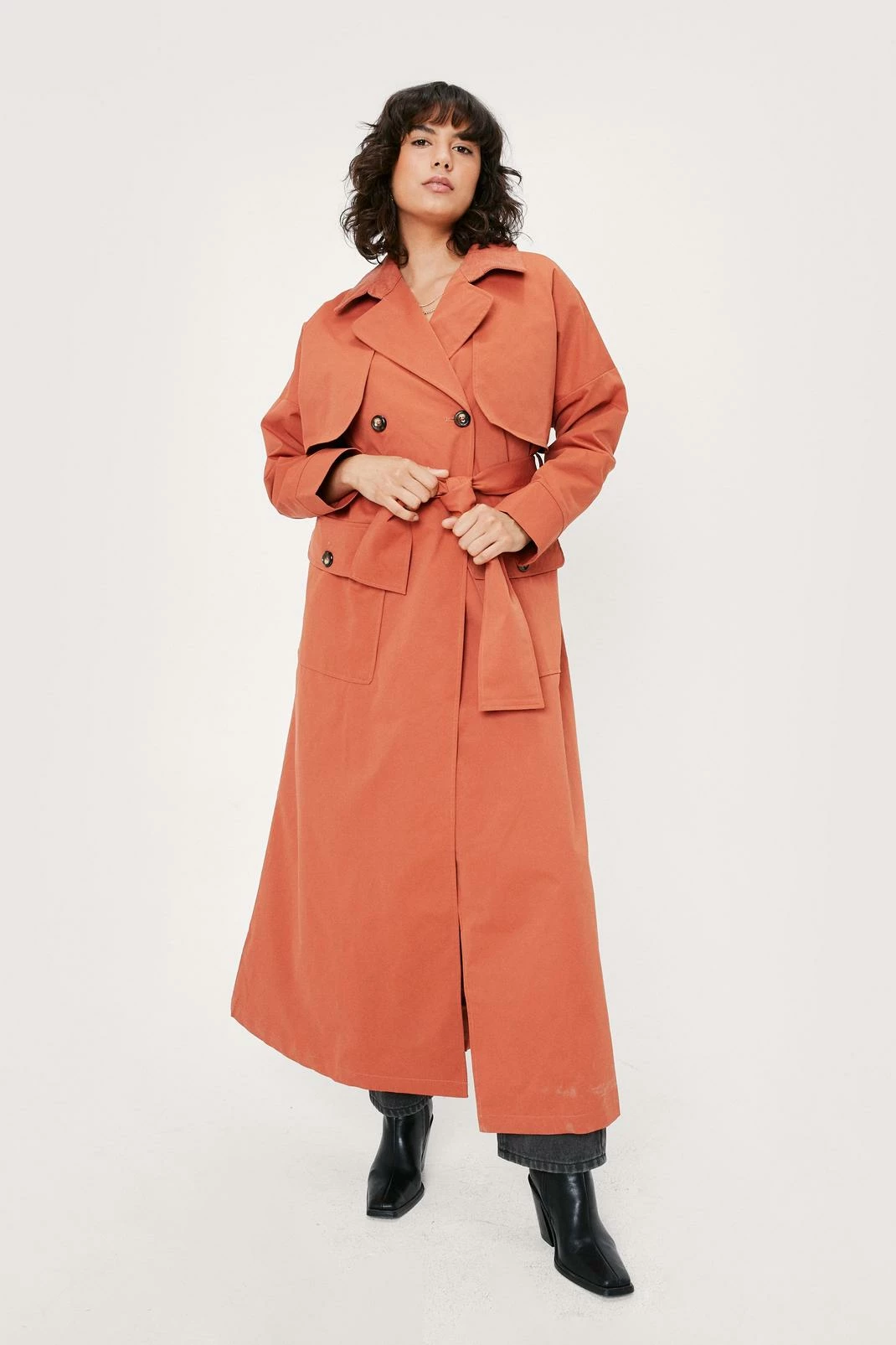 Duster + Trench Coats Maxi Corduroy Collar Belted Trench Coat - Image 2