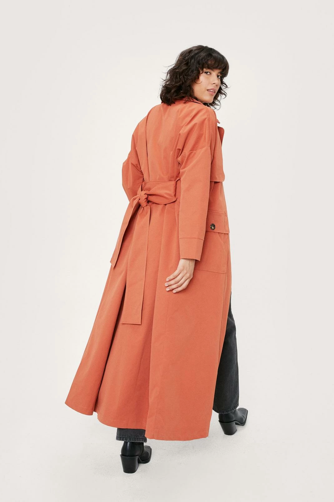 Duster + Trench Coats Maxi Corduroy Collar Belted Trench Coat - Image 3