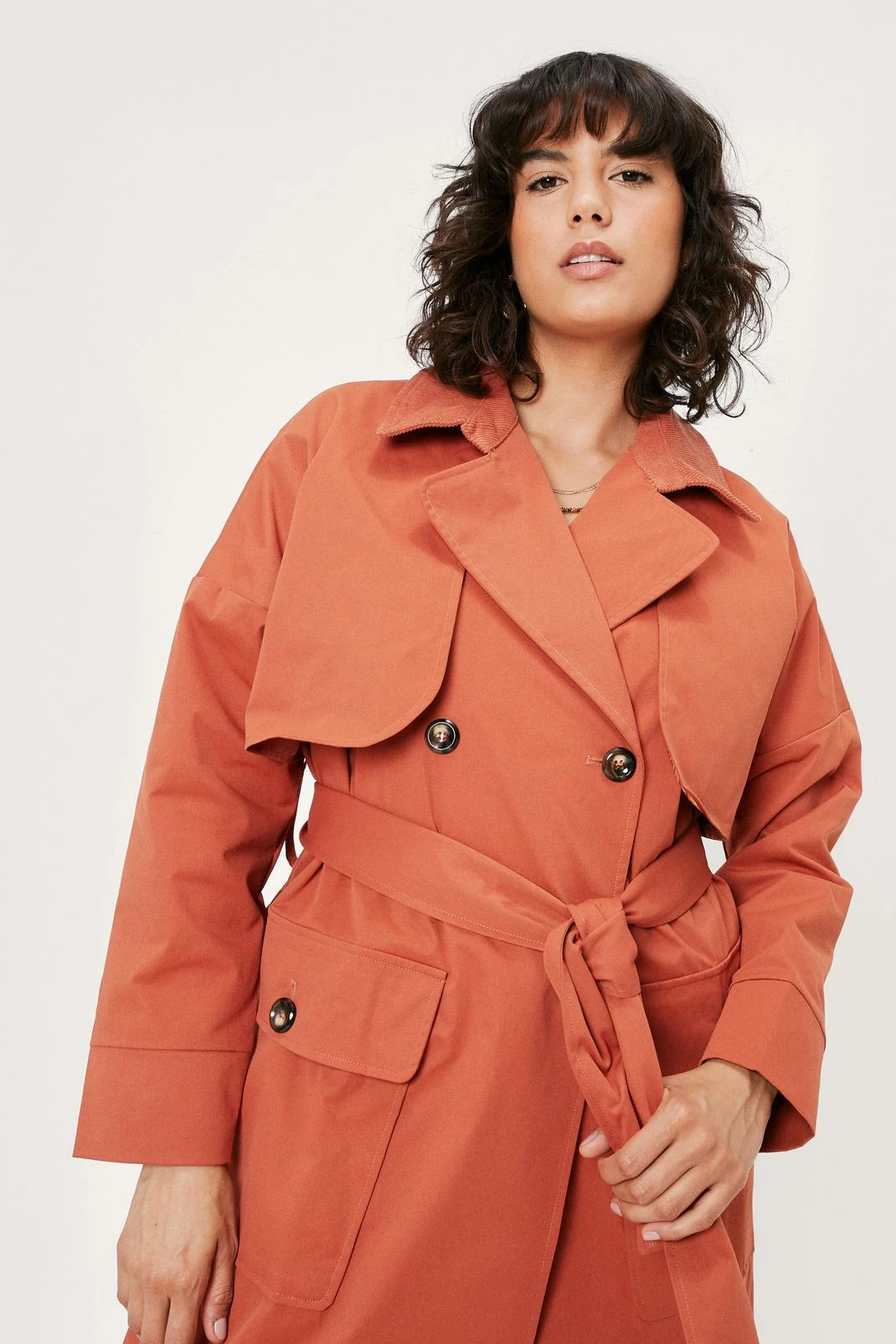 Duster + Trench Coats Maxi Corduroy Collar Belted Trench Coat - Image 4