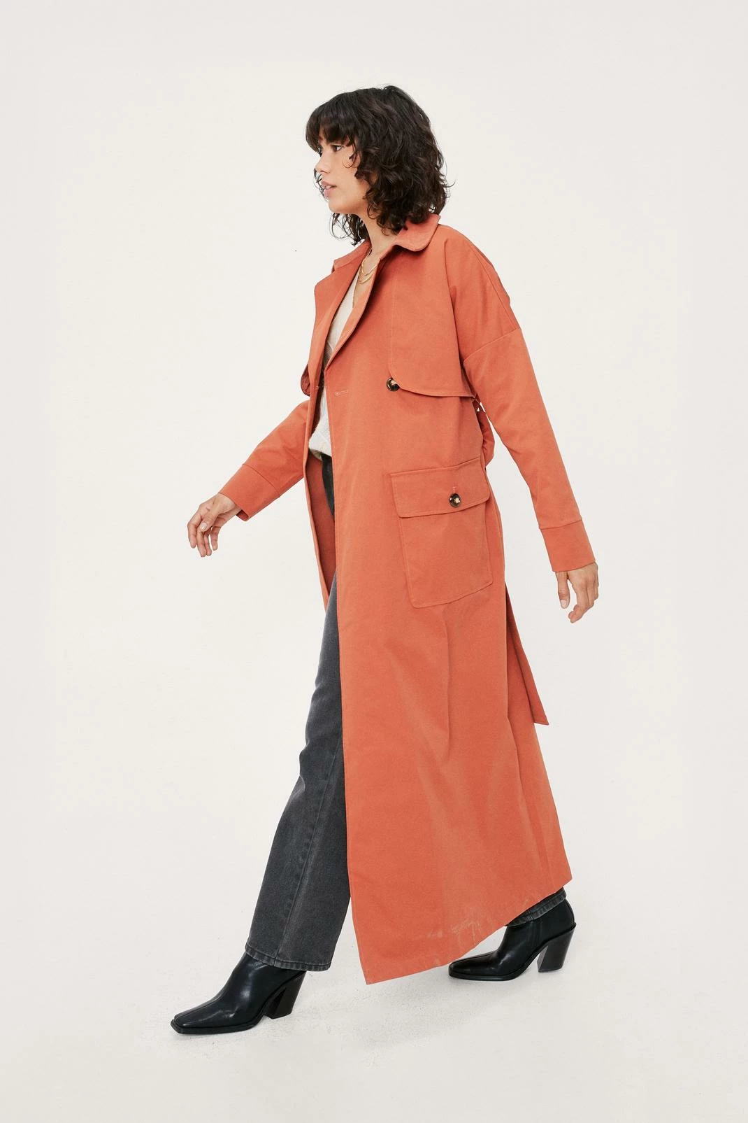 Duster + Trench Coats Maxi Corduroy Collar Belted Trench Coat