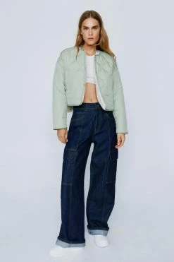 Cropped Jackets Teddy Lined Reversible Cropped Quilted Jacket