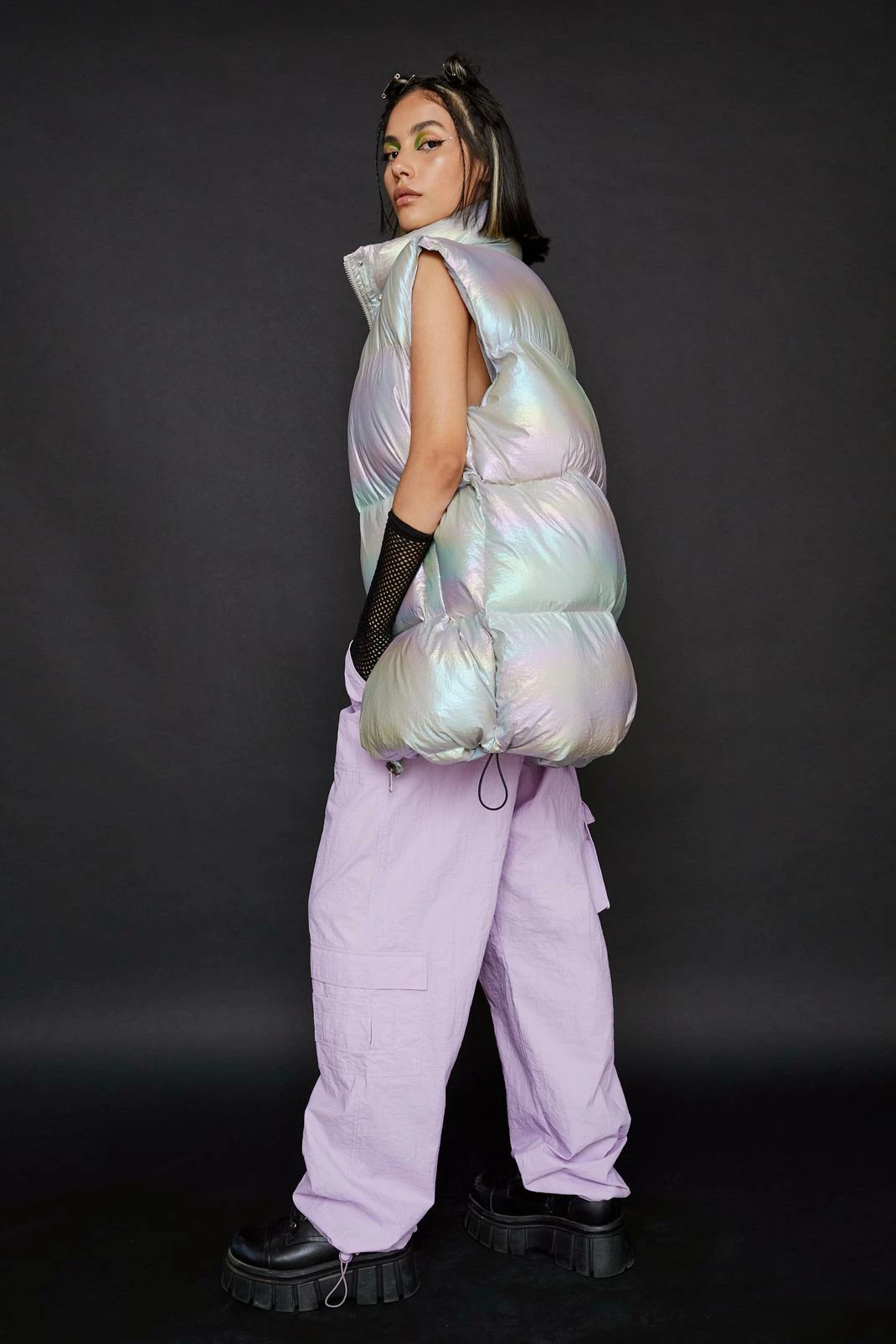 Puffer Jackets High Shine Metallic Padded Body Warmer - Image 3