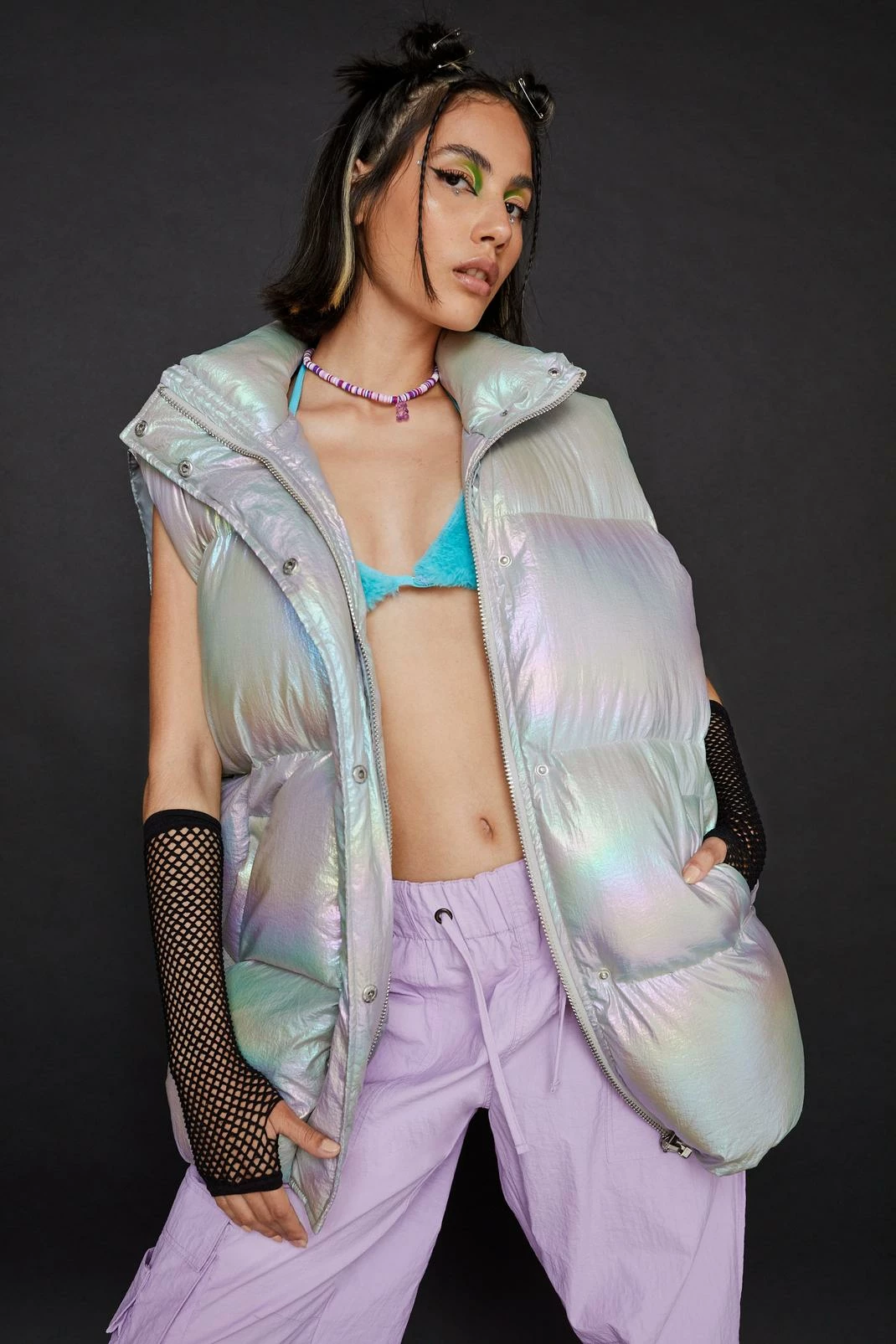 Puffer Jackets High Shine Metallic Padded Body Warmer - Image 4