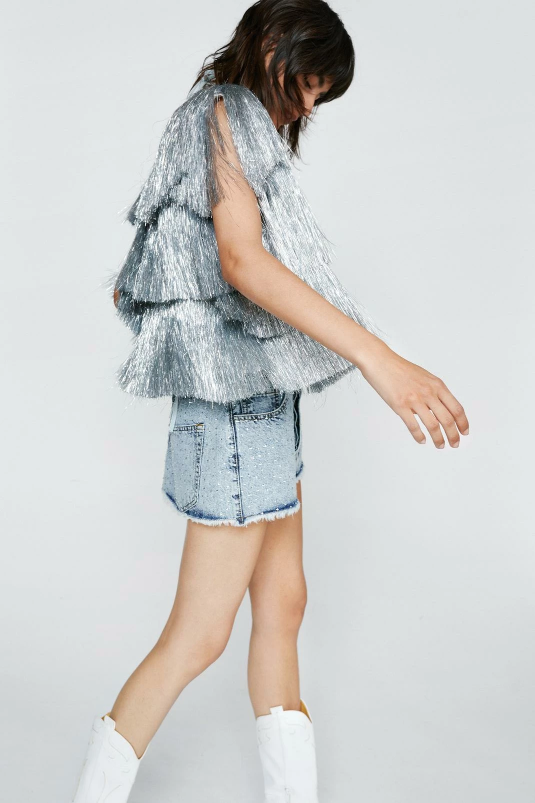 Going Out Jackets Sleeveless Cropped Tinsel Jacket - Image 5