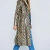 Going Out Jackets Faux Leather Snake Print Longline Coat