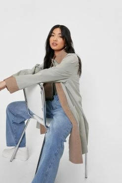 Duster + Trench Coats Corduroy Collar Button Down Longline Jacket