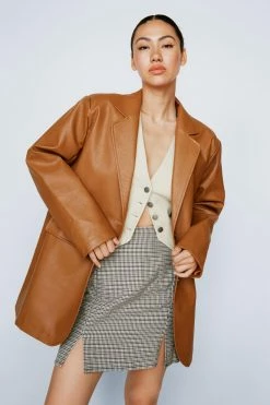 Real & Faux Leather Outfits Faux Leather Single Breasted Blazer