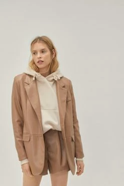 Smart Jackets Faux Leather Tailored Single Breasted Blazer