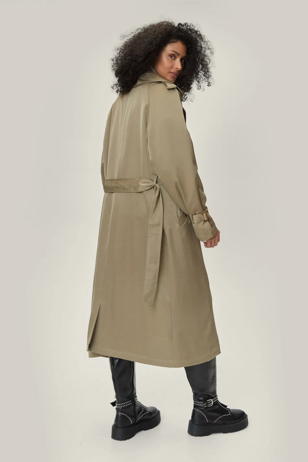 Duster + Trench Coats Satin Longline Double Breasted Belted Trench Coat - Image 3