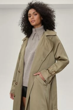 Duster + Trench Coats Satin Longline Double Breasted Belted Trench Coat