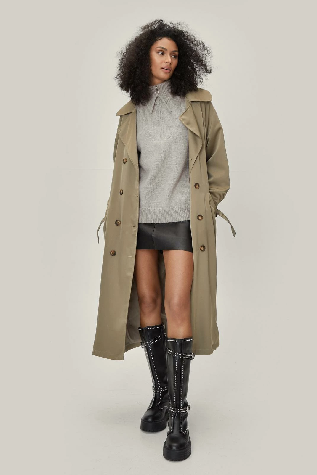 Duster + Trench Coats Satin Longline Double Breasted Belted Trench Coat - Image 7