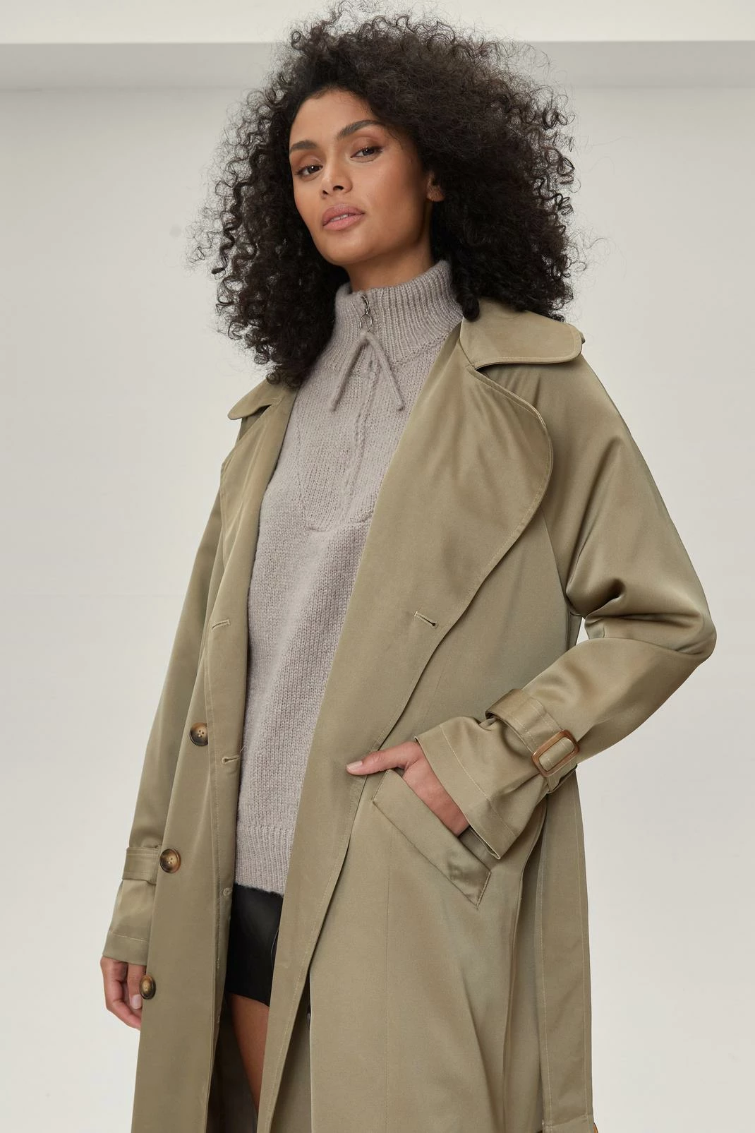 Duster + Trench Coats Satin Longline Double Breasted Belted Trench Coat