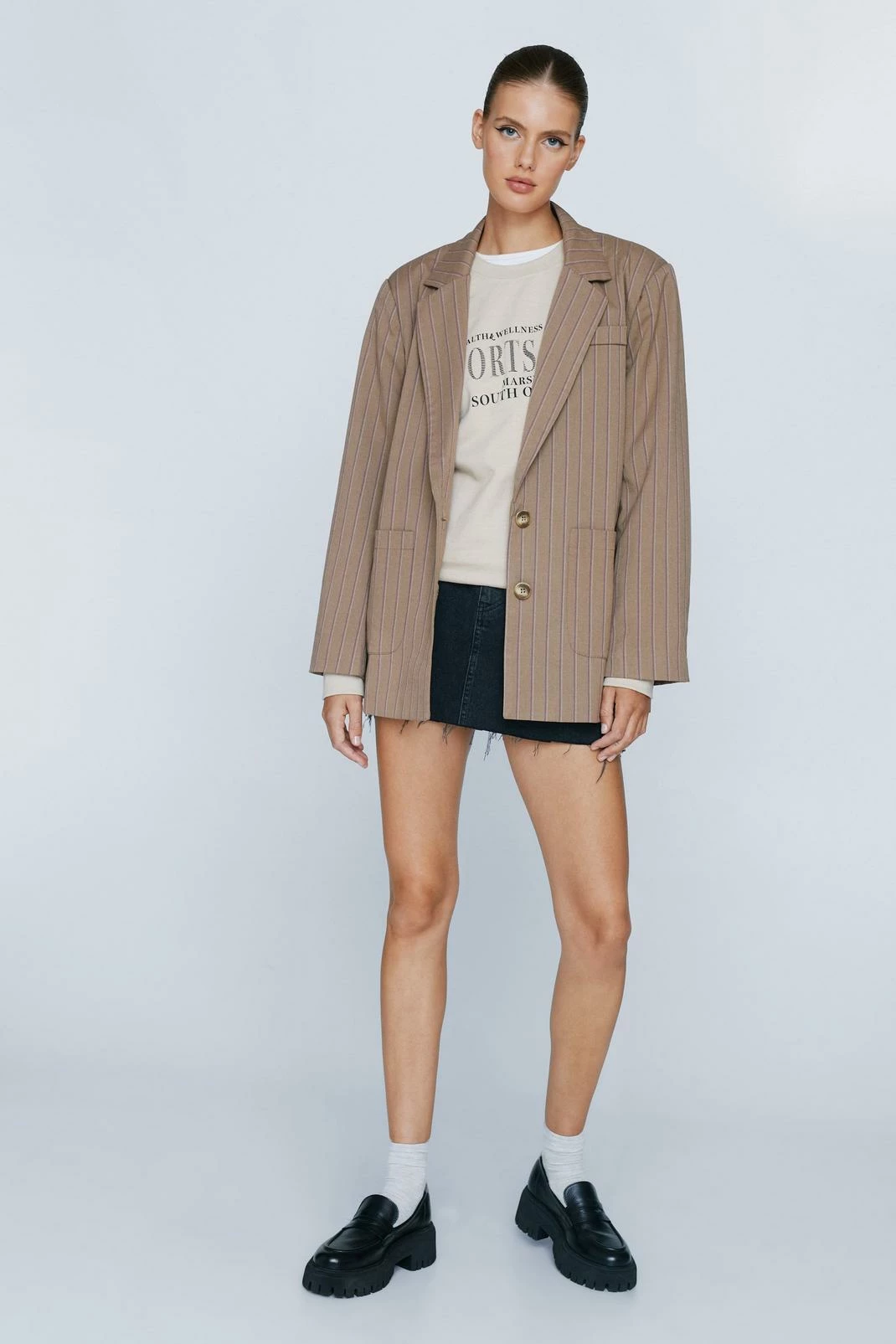 Blazers Striped Wool Look Oversized Blazer - Image 7