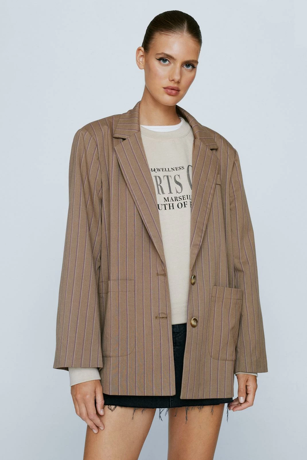 Blazers Striped Wool Look Oversized Blazer