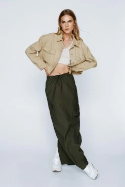 Shackets Twill Cropped Button Down Shacket