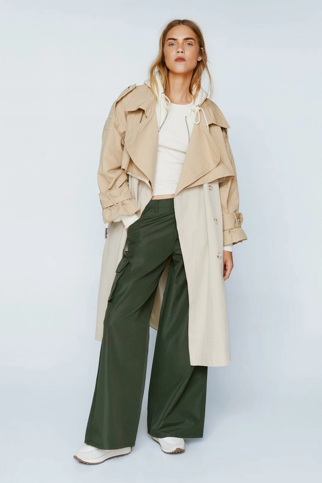 Duster + Trench Coats Two Tone Oversized Belted Trench Coat - Image 4