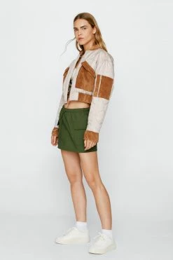 Cropped Jackets Cord Pocket Quilted Cropped Bomber Jacket