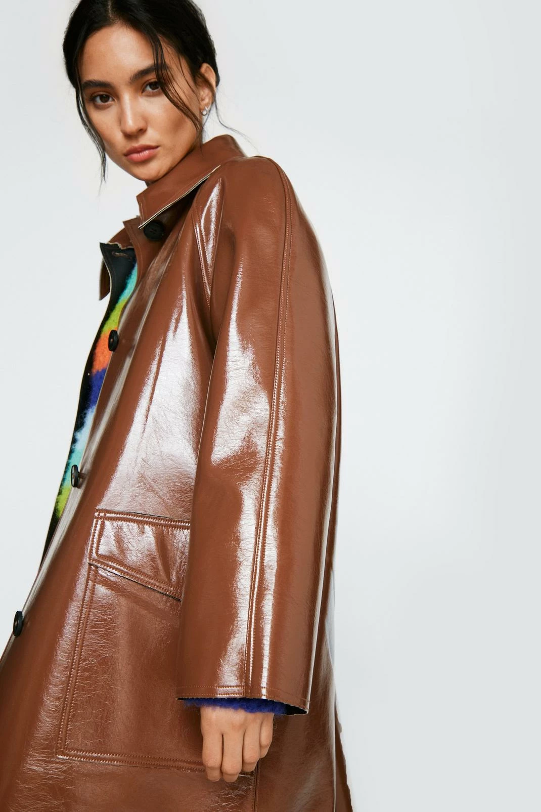 Duster + Trench Coats Petite Faux Leather Vinyl Mac Coat - Image 2