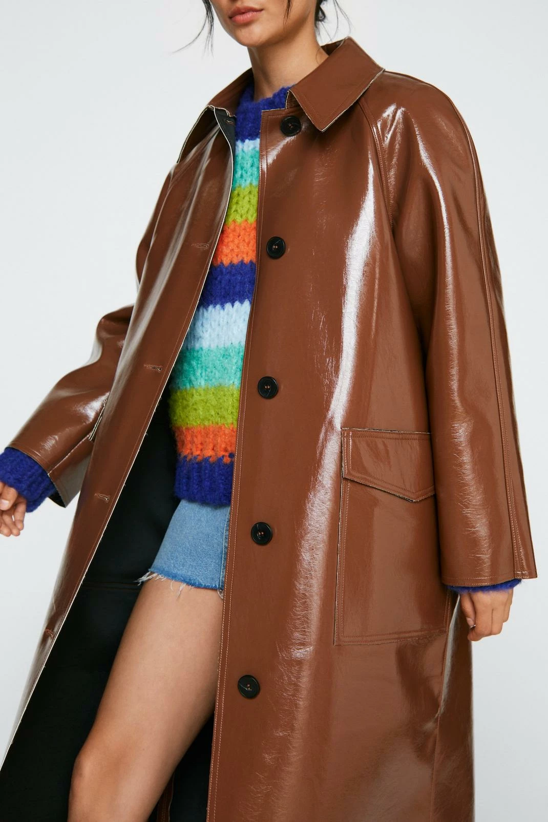 Duster + Trench Coats Petite Faux Leather Vinyl Mac Coat - Image 4