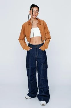 Cropped Jackets Premium Cord Cropped Pocket Jacket