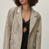 Real & Faux Leather Outfits Faux Leather Croc Embossed Oversized Blazer